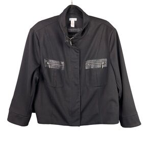 Chico's Black Jacket with Zipper Faux Leather Pockets Women's XL
